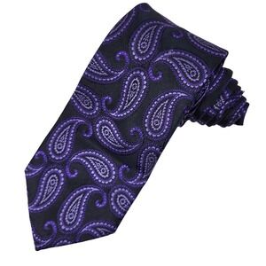 Van Heusen Silk Paisley Necktie Men's Black Purple Suit Dress Work Sharp Tie